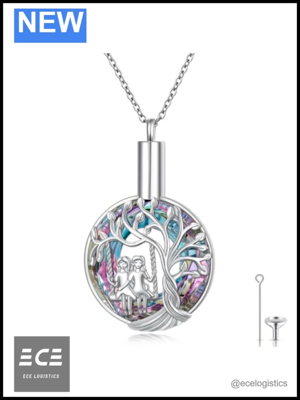 Sterling Silver Tree of Life Urn Necklace 18+2 Adjustable